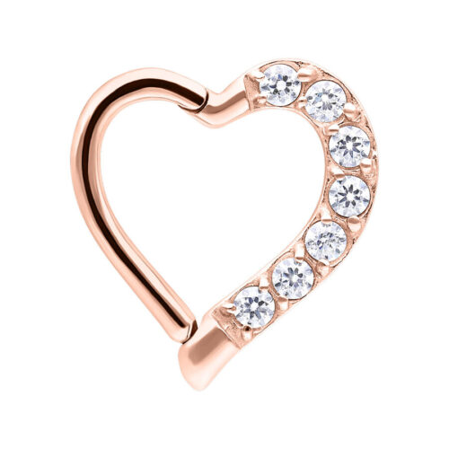 Roségoldener Herzring mit klaren Kristallen, 8,0 mm, auf weißem Hintergrund