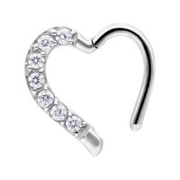 Silberner Herz-Piercingring mit klaren Kristallen auf weißem Hintergrund