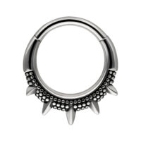 Oriental Spiked Clicker in Schwarz und Silber Orientalischer Piercingring mit Nieten und Spikes, schwarz-silber, auf weißem Hintergrund