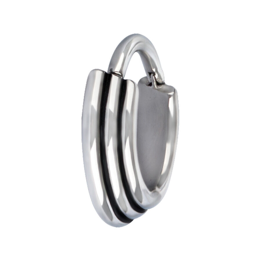 Konkaver Septum Clicker aus Chirurgenstahl Silberner Septum Clicker aus Chirurgenstahl mit konkaver Form auf weißem Hintergrund