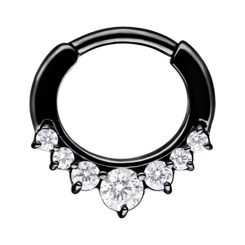 Schwarzer Septum Clicker aus Chirurgenstahl mit klaren Kristallen, 1,2 mm Stärke