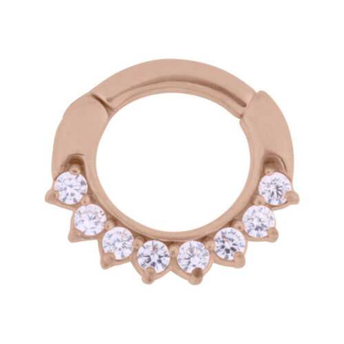 Roségoldener Septum Clicker, 1,6 mm Stärke, 6 Kristalle, auf weißem Hintergrund