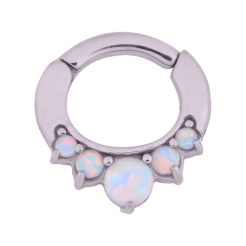 Silberner Icicle Opal Prong Clicker mit weißen Opalen, 1.2 mm Stärke, 6.0 mm Durchmesser