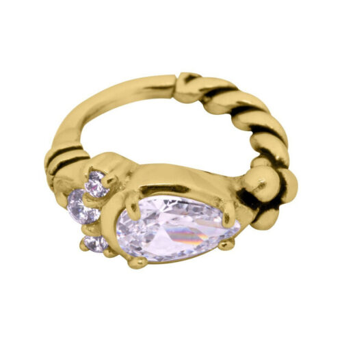 Goldener Hinged Clicker mit klaren Kristallen, 8mm Innendurchmesser, auf weißem Hintergrund