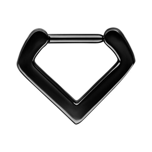 Schwarzer Septum Clicker in Dreiecksform, 1,2 mm Stärke, auf weißem Hintergrund