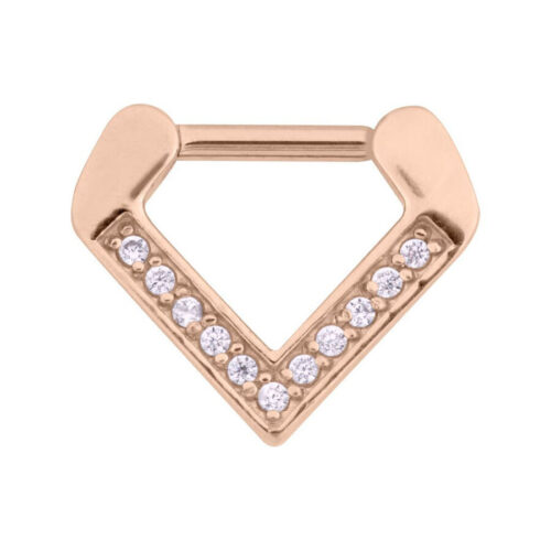 Roségoldener Septum Clicker in Dreiecksform mit klaren Kristallen