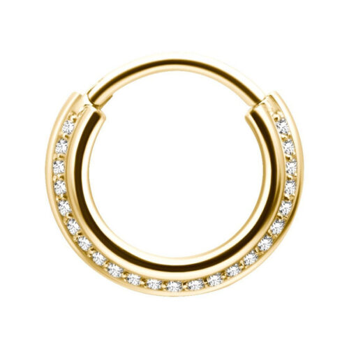 Goldener Septum Clicker mit Kristallen, 1,2 mm Stärke, 6,0 mm Innendurchmesser, auf weißem Hintergrund