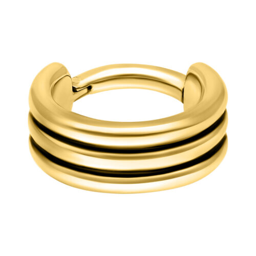 Goldener, dreifach gelenkiger Septum Clicker auf weißem Hintergrund