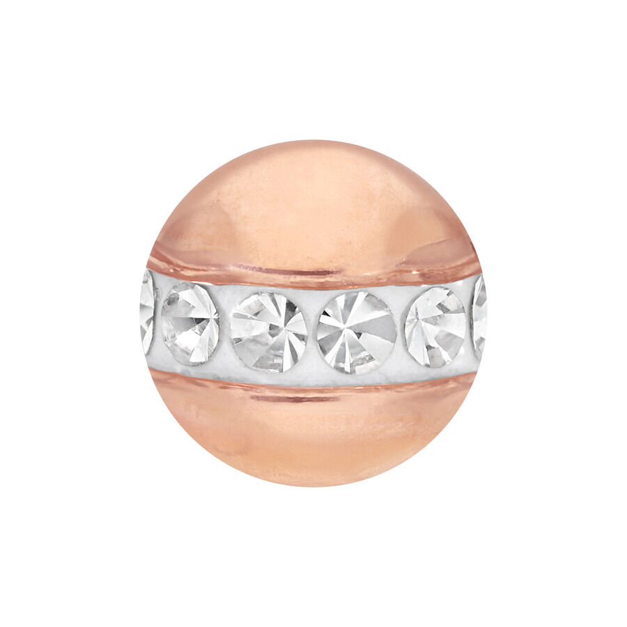 Roségoldener Piercing-Aufsatz mit Kristallen Runder Piercing-Aufsatz aus roségoldenem Chirurgenstahl mit klaren Kristallen auf weißem Hintergrund