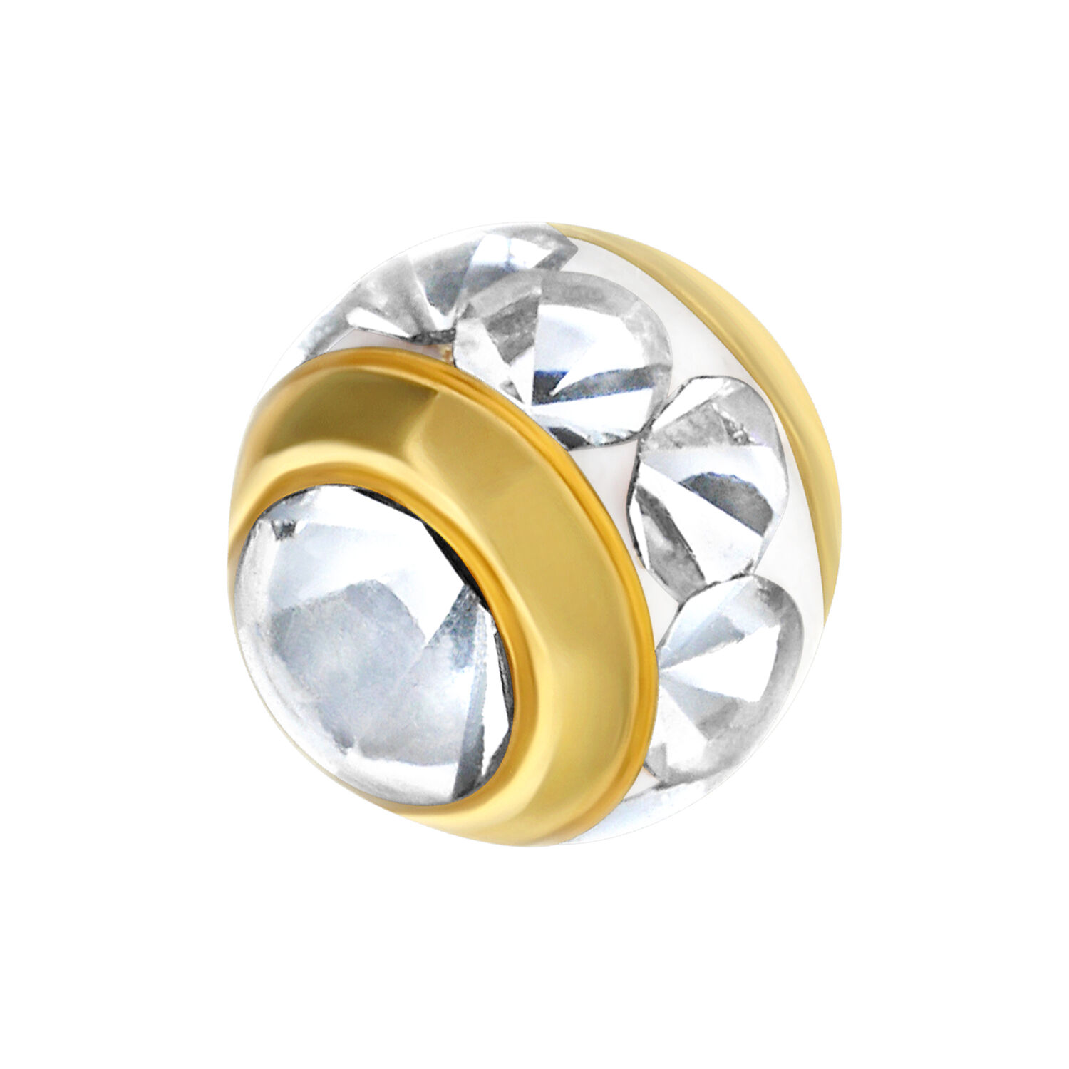 Goldener Piercing-Aufsatz mit Kristallen Goldener Piercing-Aufsatz mit klaren Kristallen auf weißem Hintergrund