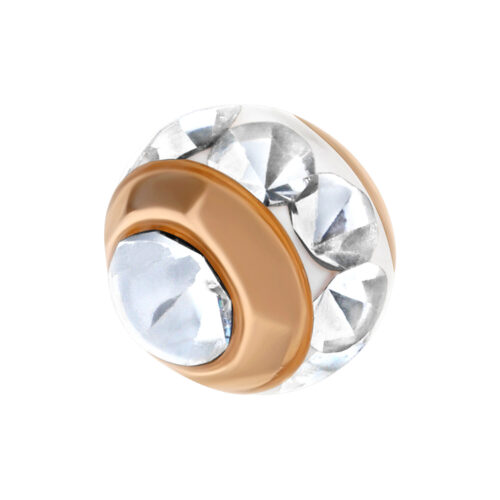 Roségoldener Piercing-Aufsatz mit klaren Kristallen auf weißem Hintergrund