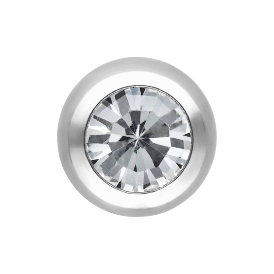 Silberner facettierter Piercing-Aufsatz mit klarem Kristall auf weißem Hintergrund