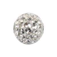 Glitzernder Aufsatz mit Kristallen, 6mm Runder Aufsatz aus Chirurgenstahl mit funkelnden Kristallen auf weißem Hintergrund