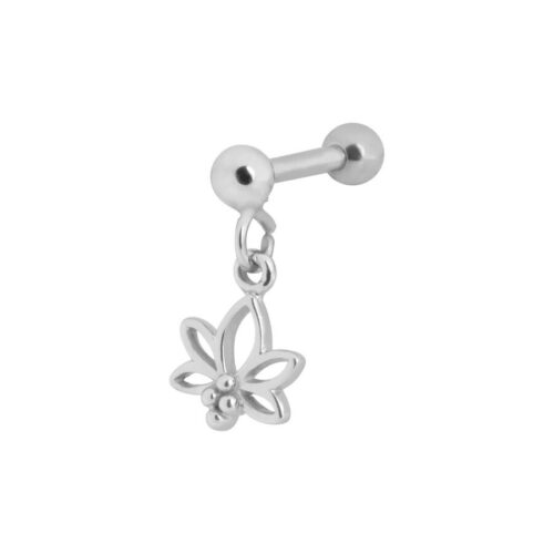 Silberner Ohr Barbell mit Lotus-Anhänger auf weißem Hintergrund