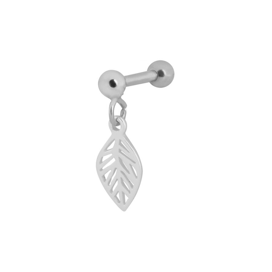 Silbernes Leaf Ohr Barbell mit Anhänger Silbernes Barbell mit Blatt-Anhänger auf weißem Hintergrund