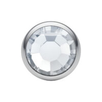 Silberner Disc Aufsatz 4,0 mm mit kristallklarem Stein auf weißem Hintergrund