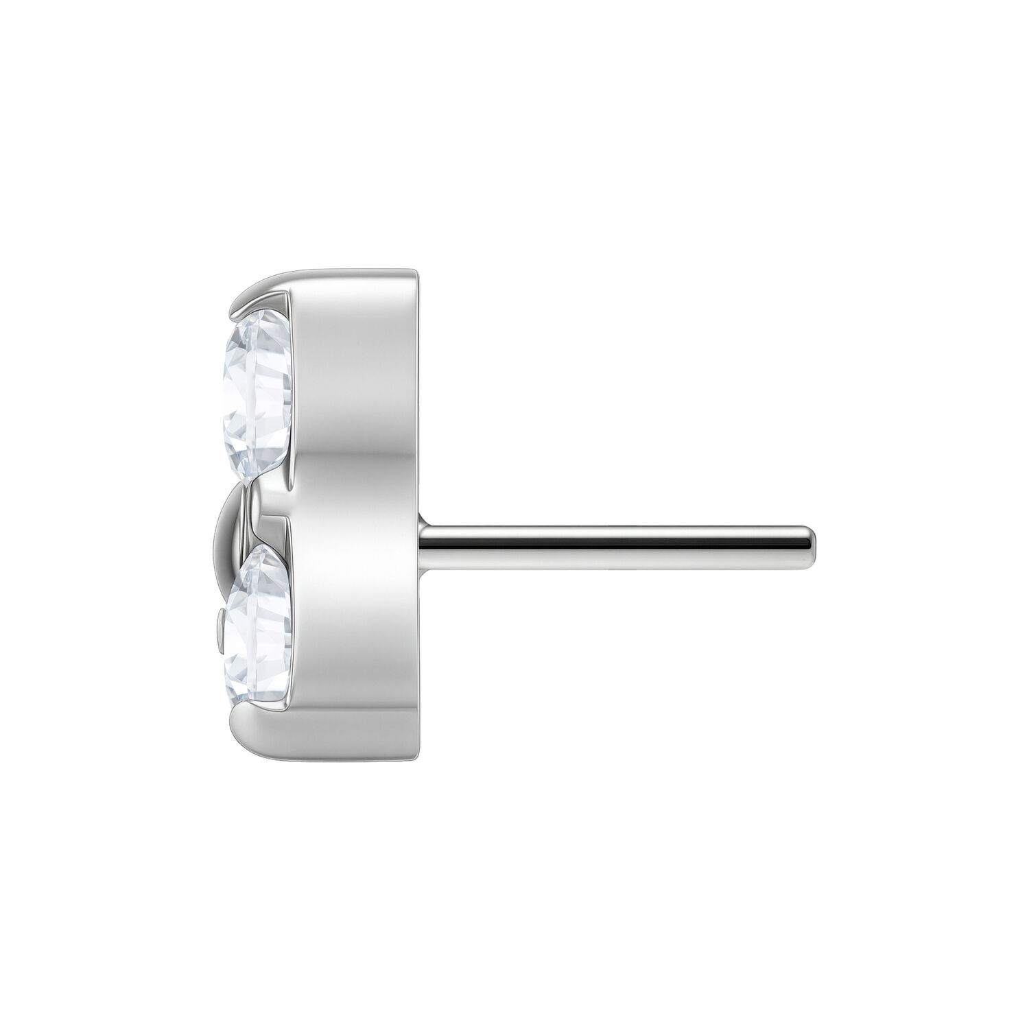 Silberner Trinity Aufsatz für Push Fit Labret mit klaren Kristallen auf weißem Hintergrund
