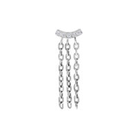 Silberner Push Fit Crystal Bar Chain Aufsatz Silberner Piercingaufsatz mit Kristallen und Ketten auf weißem Hintergrund