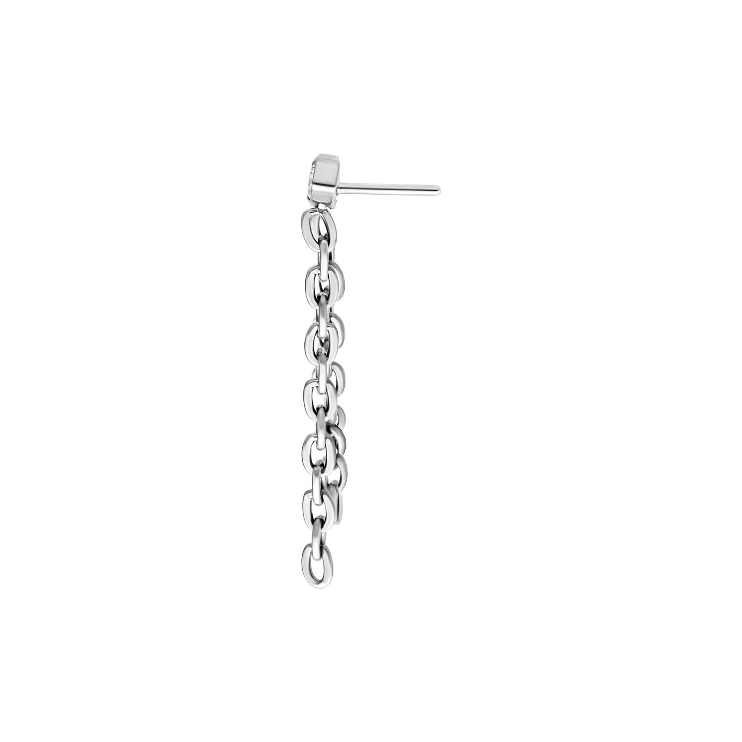 Silberner Push Fit Crystal Bar Kettenaufsatz Silberner Piercing-Aufsatz mit Kettenanhänger auf weißem Hintergrund