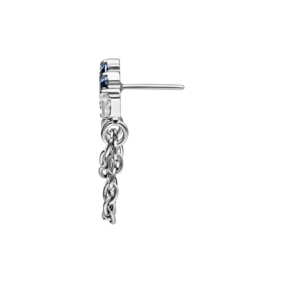Silberner Piercing-Aufsatz mit Lavendel- und Türkis-Kristallen, seitlich