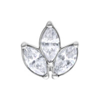 Silberfarbener Push Fit Oval Flower Aufsatz Silberfarbener Push Fit Aufsatz mit drei kristallklaren Steinen