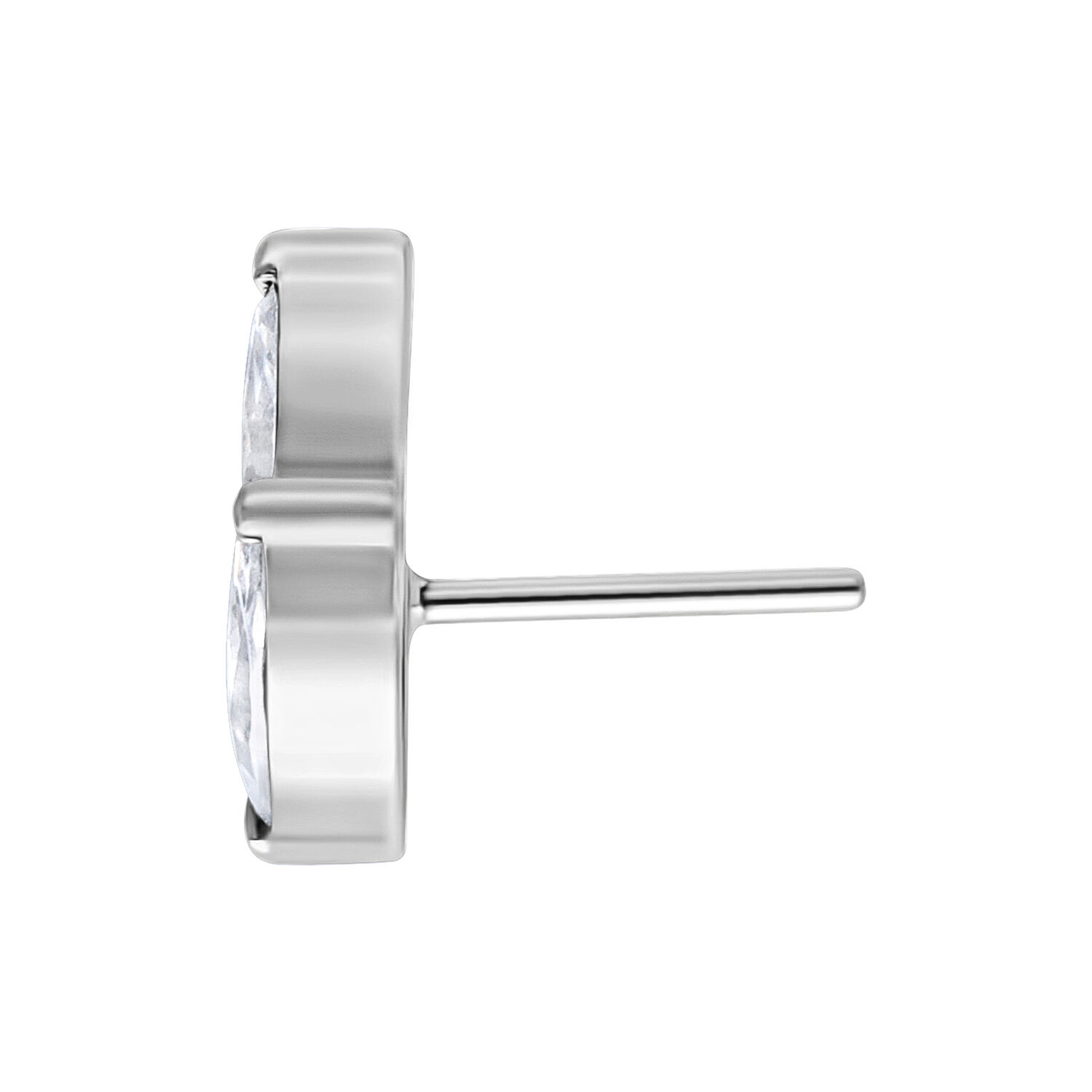 Silberner Push Fit Oval Flower Aufsatz Silberner Metallaufsatz mit ovalem Design und Kristall auf weißem Hintergrund