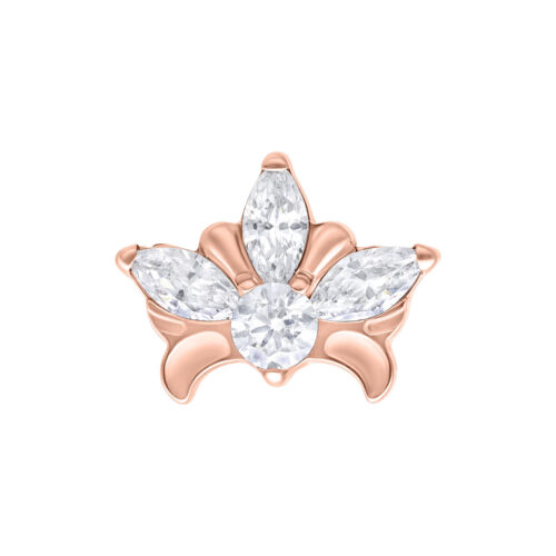 Roségoldener Push Fit Tiara Aufsatz mit klaren Kristallen auf weißem Hintergrund