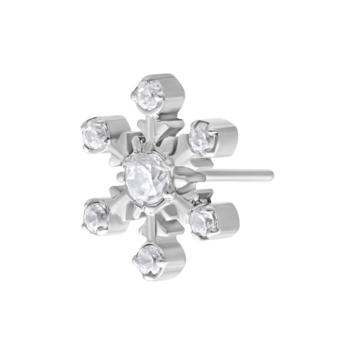 Silberner Push Fit Blumenaufsatz aus Titan Silberner Push Fit Aufsatz in Schneeflockenform mit klaren Kristallen