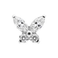 Schmetterlings-Aufsatz aus Titan mit Kristallen Schmetterlingsförmiger Push Fit Aufsatz aus Titan, glitzernde Kristalle, silberner Hintergrund