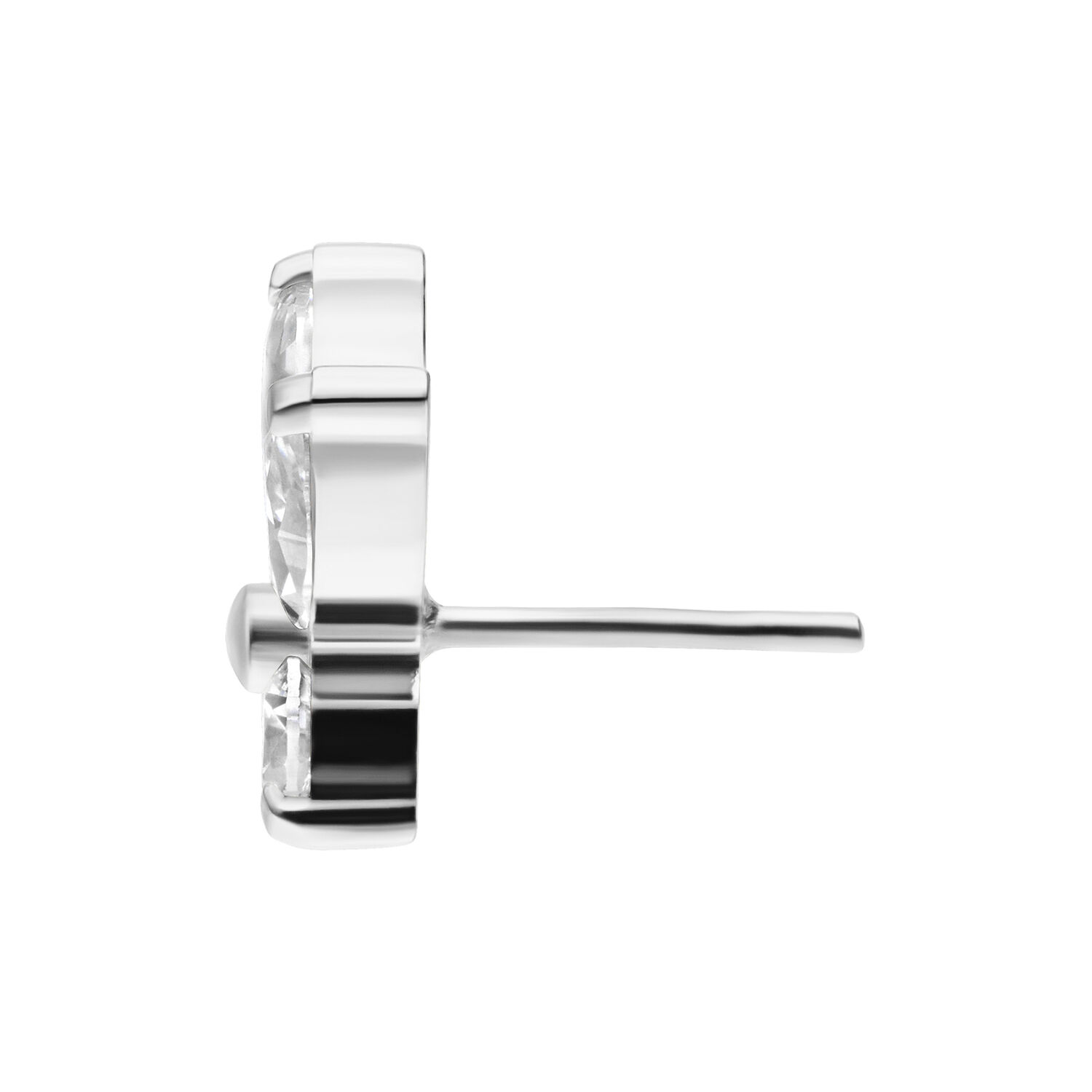 Silberner Titan Push Fit Aufsatz mit Kristall Seitliche Ansicht eines silbernen Titan Push Fit Aufsatzes mit klarem Kristall auf weißem Hintergrund