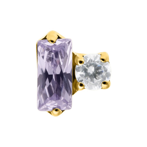 Lavendel Kristallaufatz mit goldener Fassung und rundem weißen Stein