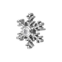 Schneeflocken-Aufsatz mit klarem Kristall Silberner Schneeflocken-Piercingaufsatz mit klarem Kristall auf weißem Hintergrund