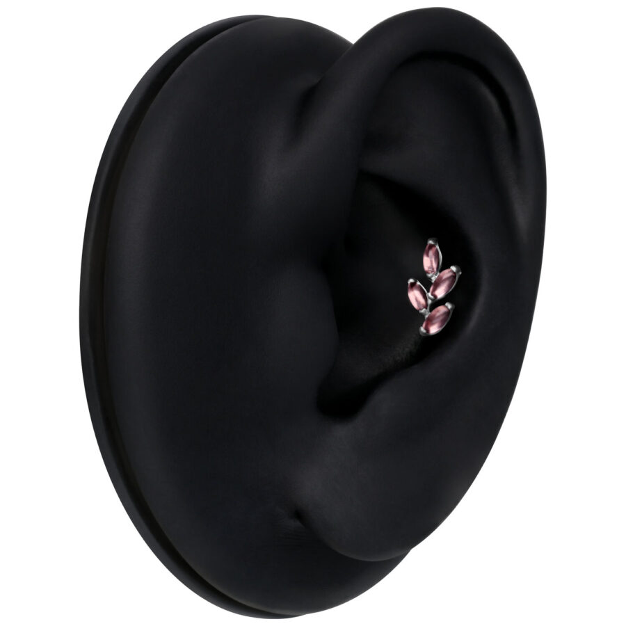 Silberner Piercing Aufsatz mit Amethyst in schwarzem Ohrdisplay
