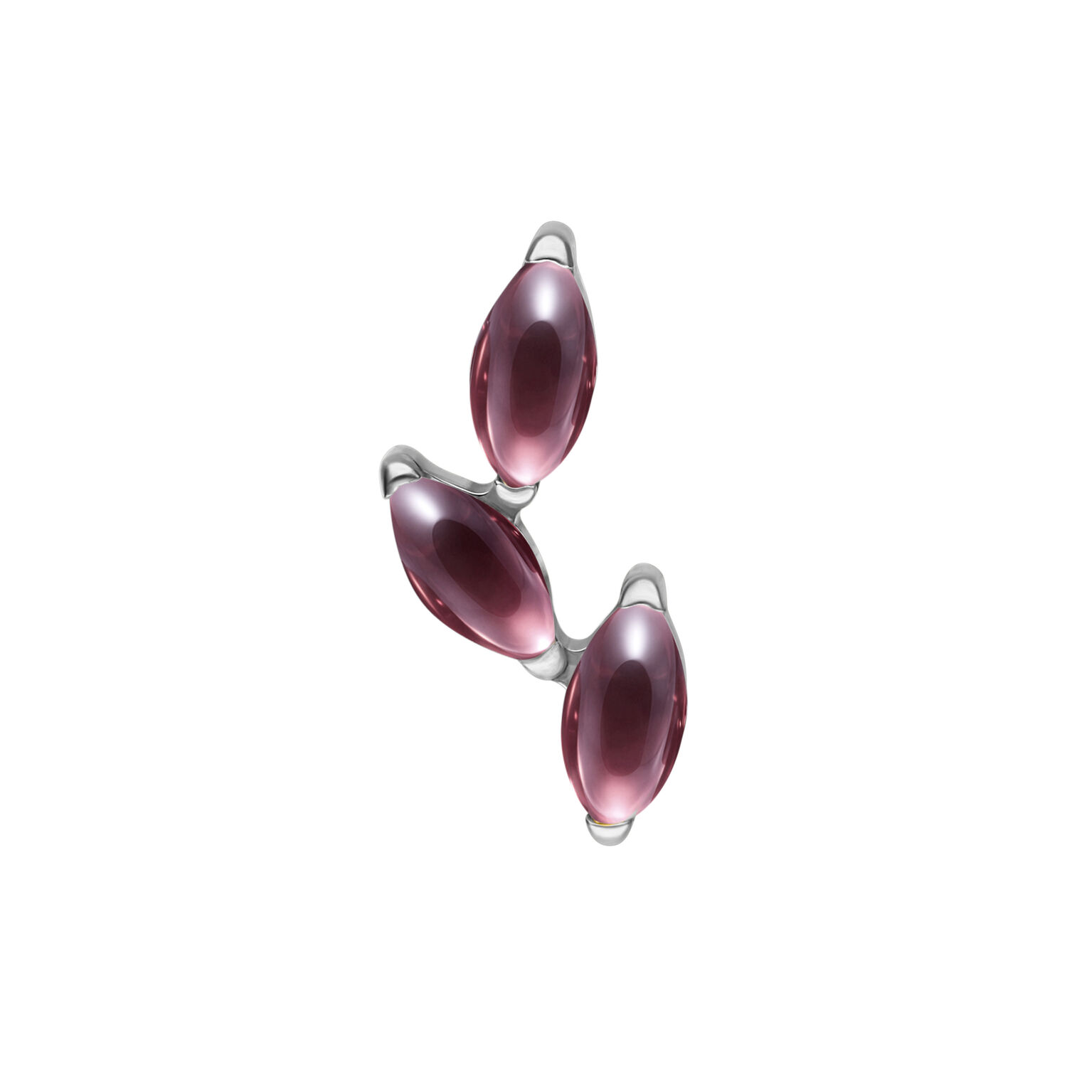 Silberner Piercing-Aufsatz mit Amethyst Dreifacher Amethyst-Piercing-Aufsatz in Silber auf weißem Hintergrund
