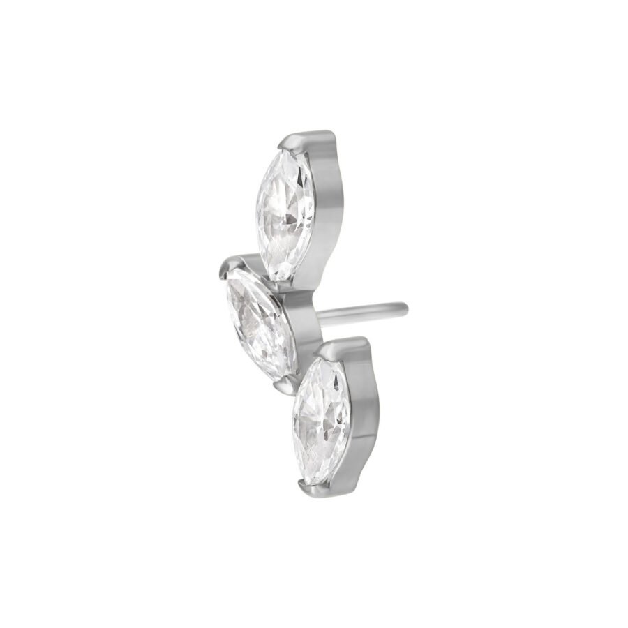 Silberner Push Fit Piercing Aufsatz mit drei klaren Kristallen