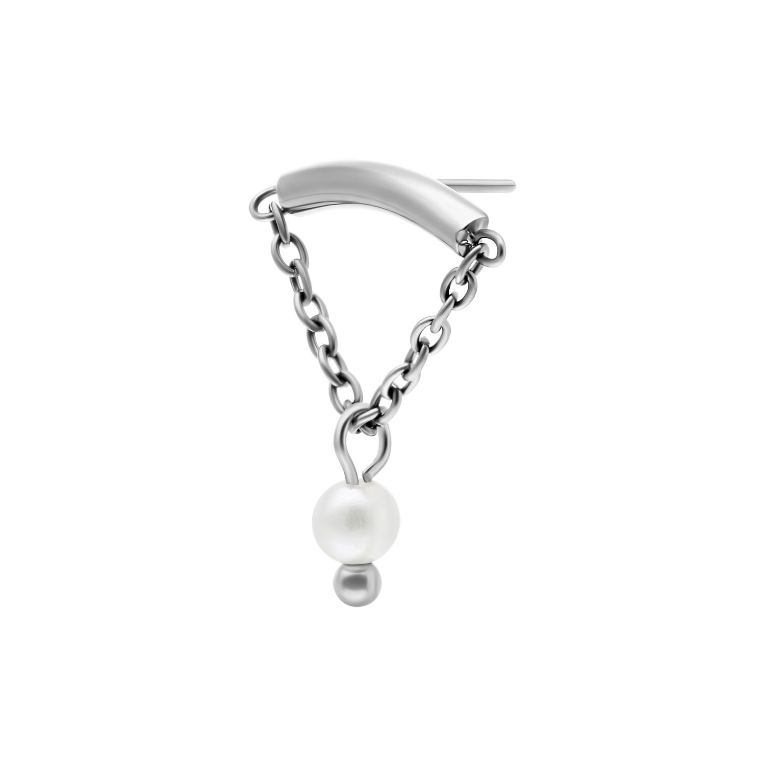 Silberfarbener Helix Aufsatz mit Perle Silberfarbener Helix Push Fit Aufsatz mit Kette und Perle auf weißem Hintergrund