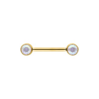 Muse Barbell Aurora Boreale Gold 12mm Goldenes Nippel Barbell mit Aurora Boreale Kristallen auf weißem Hintergrund