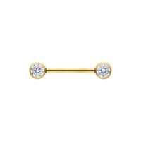 Muse Barbell Gold mit Kristall, 12mm Goldenes Muse Barbell mit kristallklaren Enden auf weißem Hintergrund