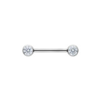 Muse Barbell Silber 14mm mit Kristallklaren Steinen Silberfarbene Muse Barbell mit kristallklaren Steinen, 14mm Länge auf weißem Hintergrund