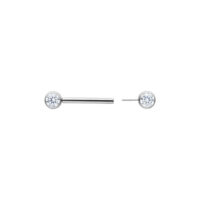 Muse Barbell - Weiß, 14.0 mm, Silber Silbernes Barbell mit klarem Kristall, Länge 14 mm, auf weißem Hintergrund
