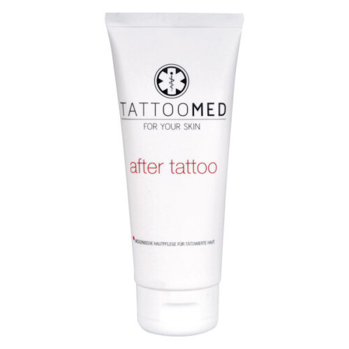 Weiße Tube TattooMed® After Tattoo Creme 100ml auf weißem Hintergrund