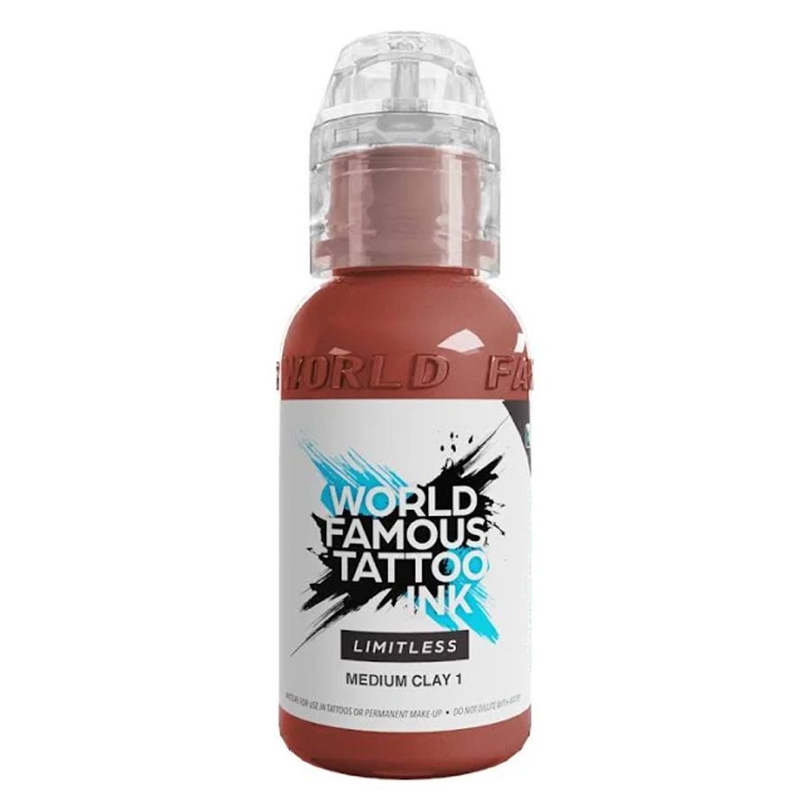 World Famous Ink Limitless Medium Clay 30ml Braune und beige Flasche World Famous Tattoo Ink Limitless Medium Clay 1 auf weißem Hintergrund