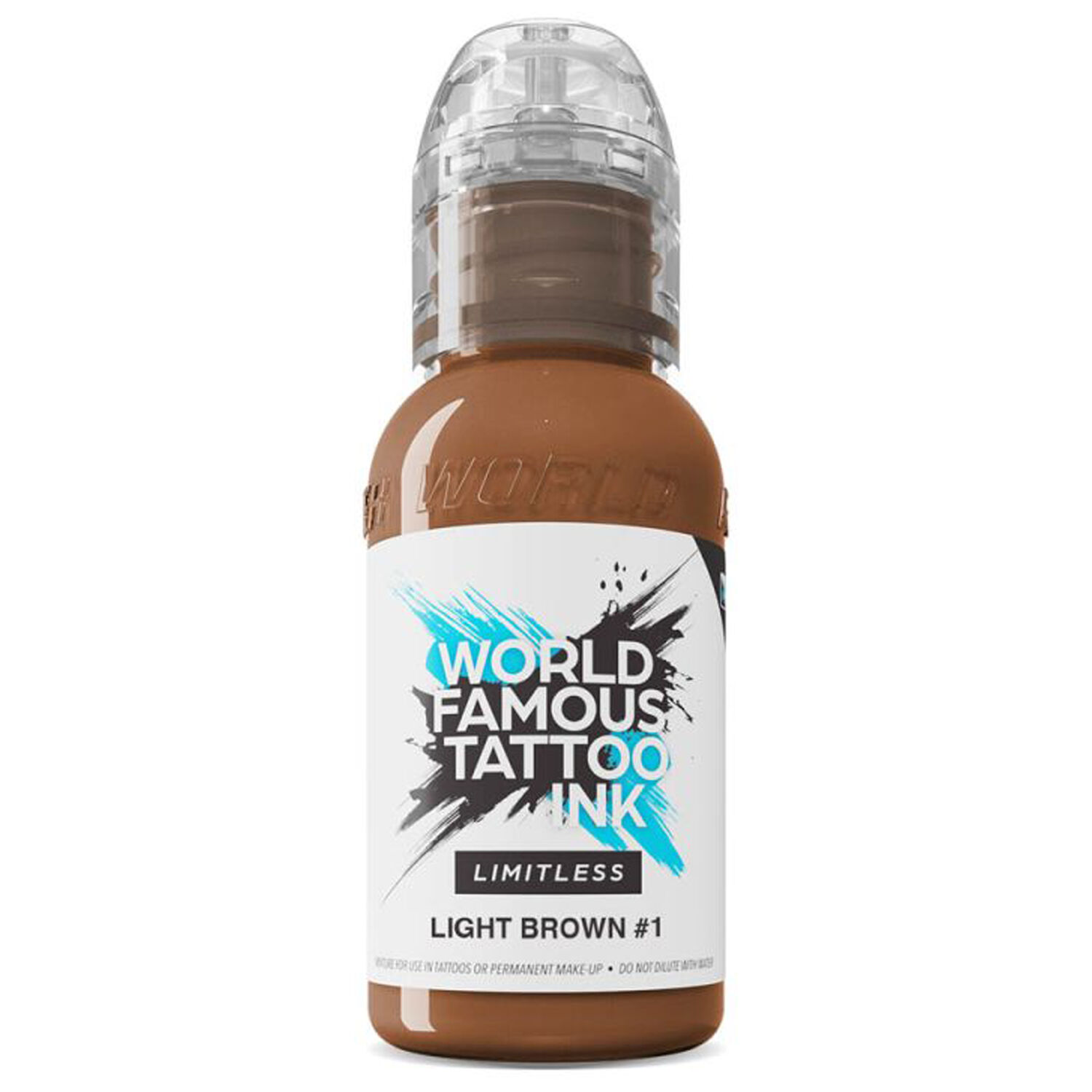 World Famous Ink Light Brown 30 ml Flasche Braune Tätowierfarbe von World Famous Ink in 30 ml Flasche auf weißem Hintergrund
