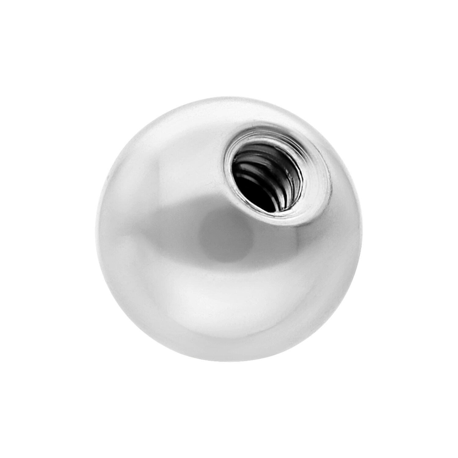 Schmuckkugel Titan 1,2 mm 3,0 mm Kristall Metallische Schmuckkugel aus Titan in Weißgold, 1,2 mm Stärke, 3,0 mm Durchmesser, auf weißem Hintergrund