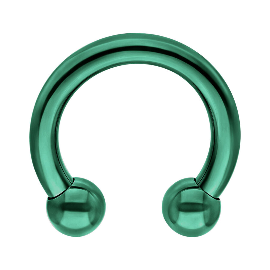 Dunkelgrüner Circular Barbell aus Titan mit glänzender Oberfläche auf weißem Hintergrund