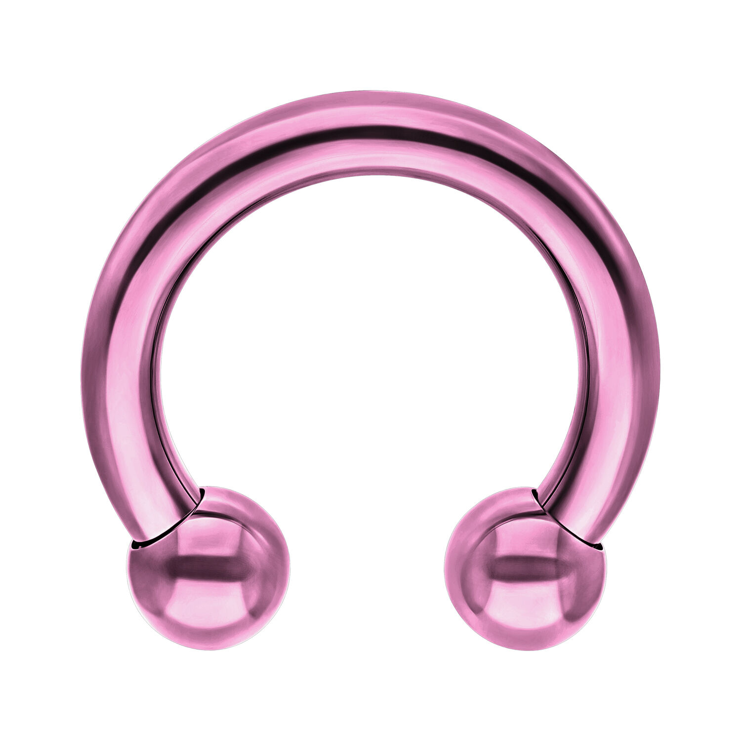 Kreisförmiger Barbell Anodisiert Violett Kreisförmiger violetter Barbell aus Titan mit zwei Kugeln auf weißem Hintergrund