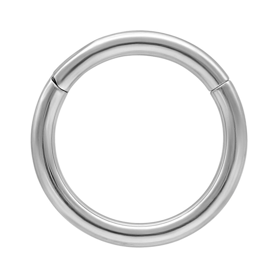 Silberner Hinged Ring aus Titan auf weißem Hintergrund
