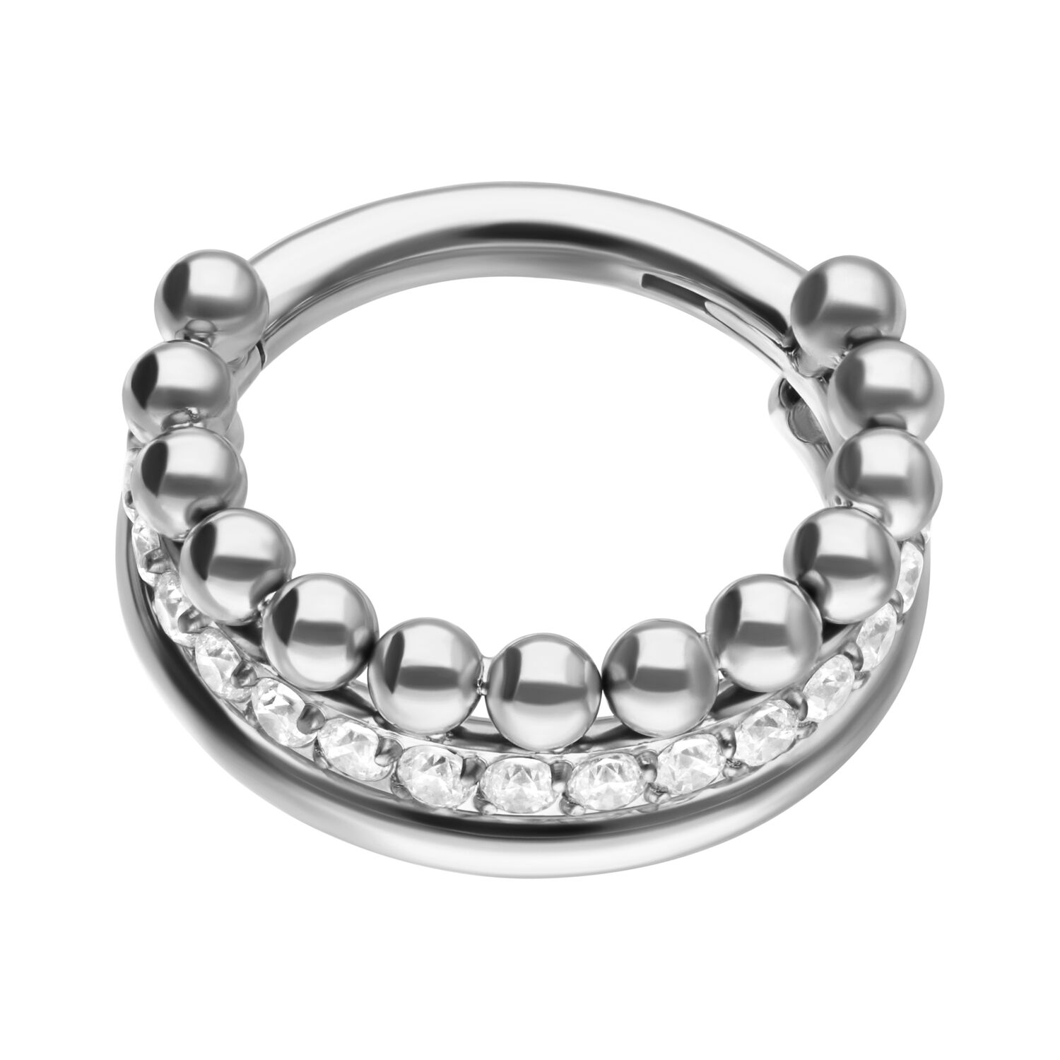 Triple Bubble Crystal Clicker in Silber, 12 mm Silberfarbener Triple Bubble Crystal Clicker mit Kristallen, 12 mm