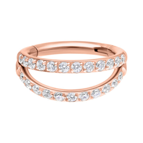 Doppelreihiger Roségold Clicker mit weißen Kristallen auf weißem Hintergrund