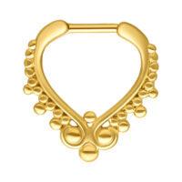 Goldener Septum Clicker mit Kugeldesign aus Chirurgenstahl vor weißem Hintergrund